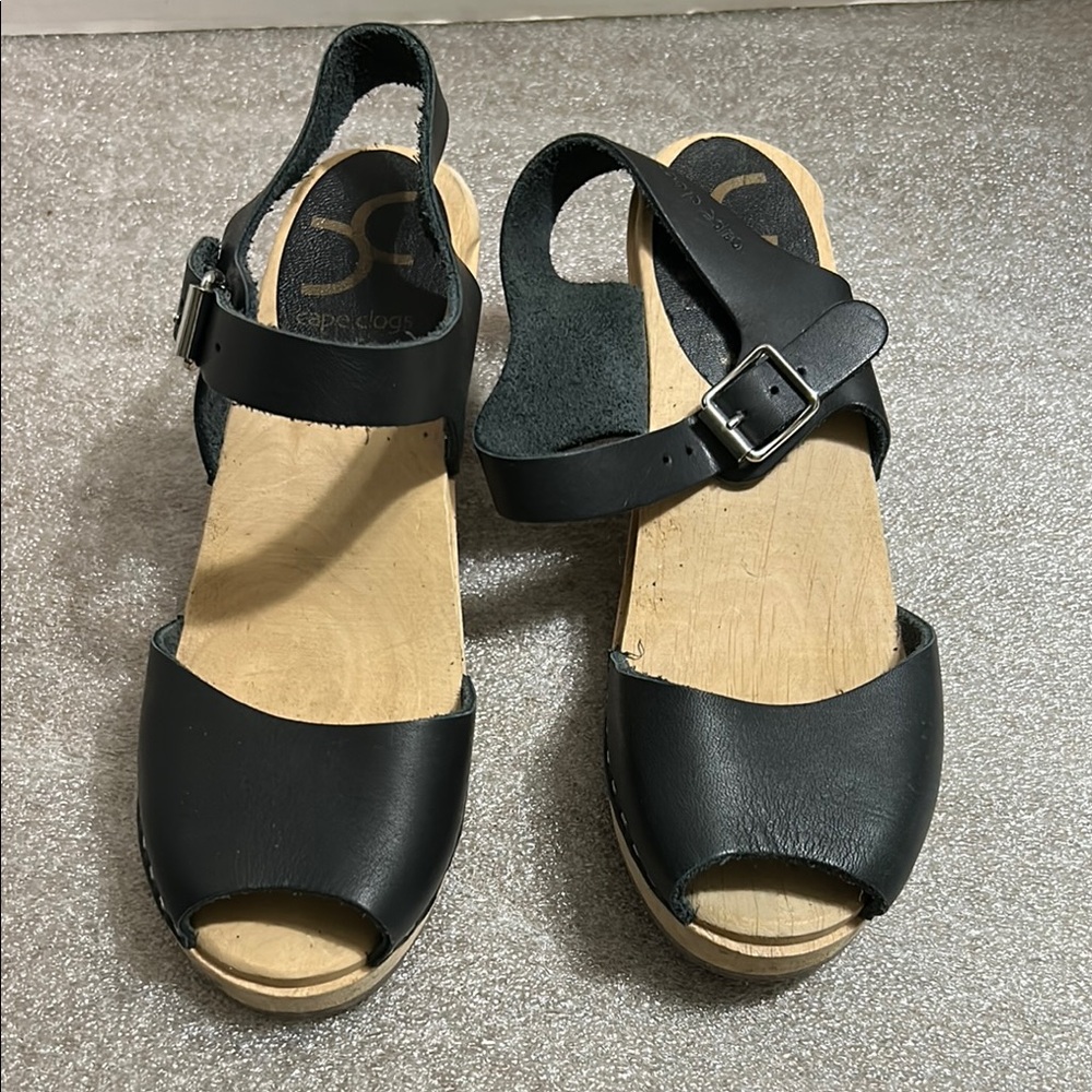 Black Leather Sandals by Cape Clogs
